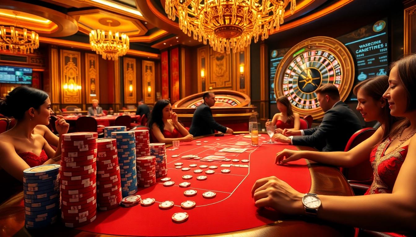 Experience the thrill of the s666 poker game with colorful chips and a stunning roulette wheel.