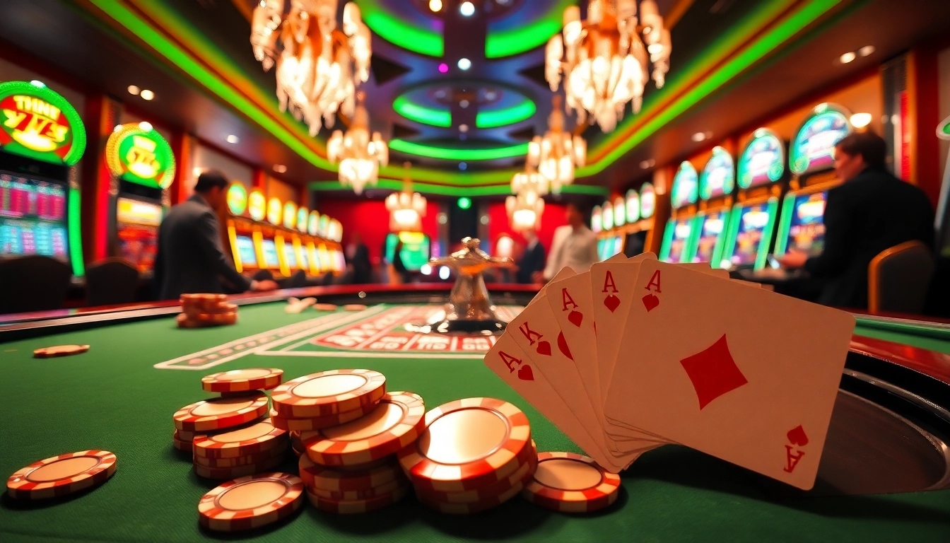 Experience the thrill of lc88 at a luxurious casino table, where chips and cards promise high-stakes excitement.