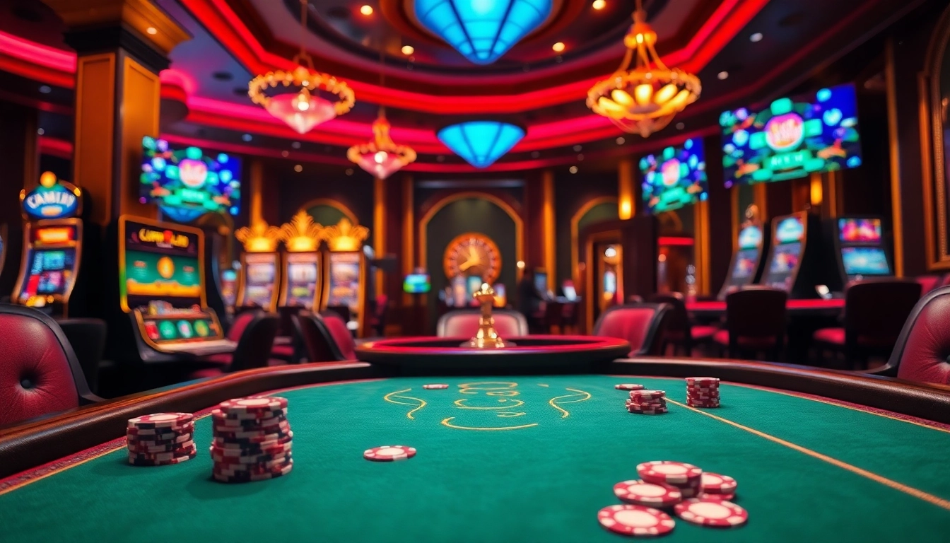 A thrilling poker scene from https://okadabooks.com/ showcasing vibrant chips, cards, and a roulette backdrop.