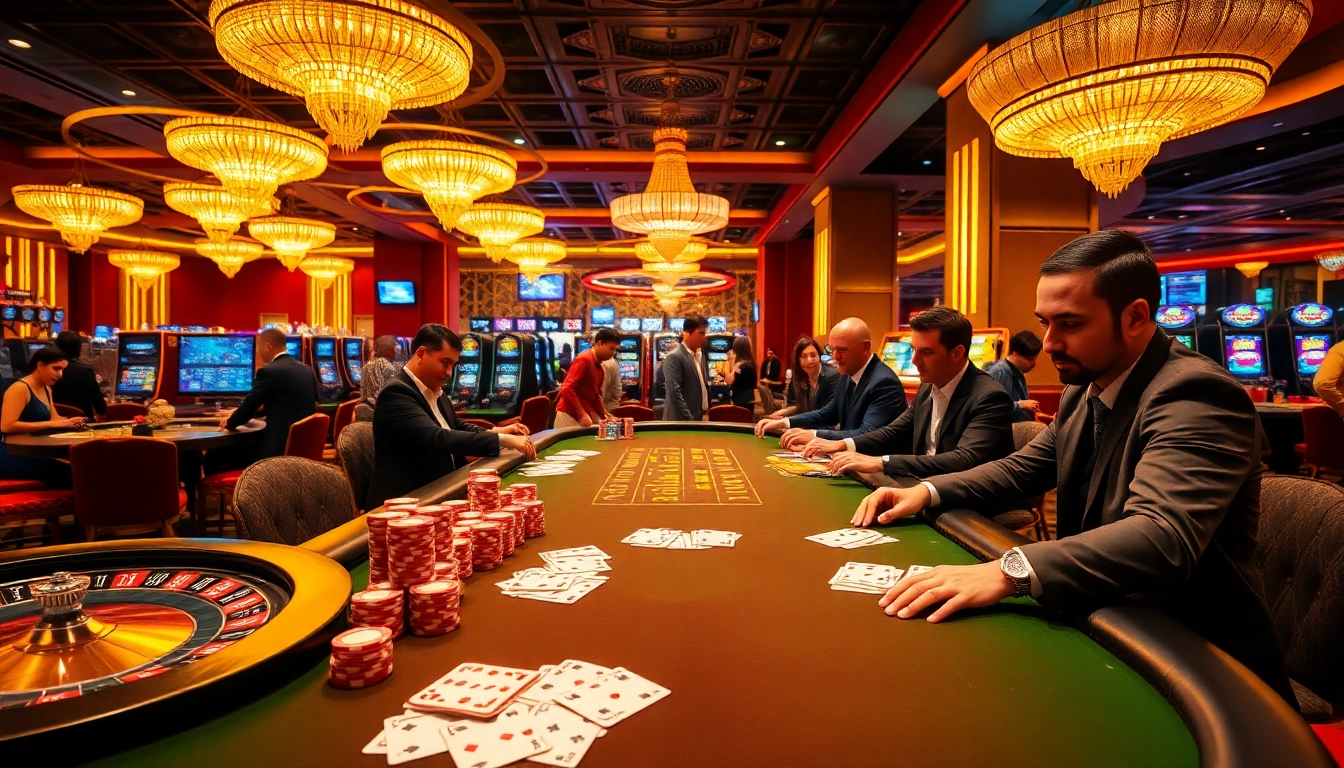 Dynamic scene of a go8 poker table in a casino, featuring players engaged in thrilling betting action.