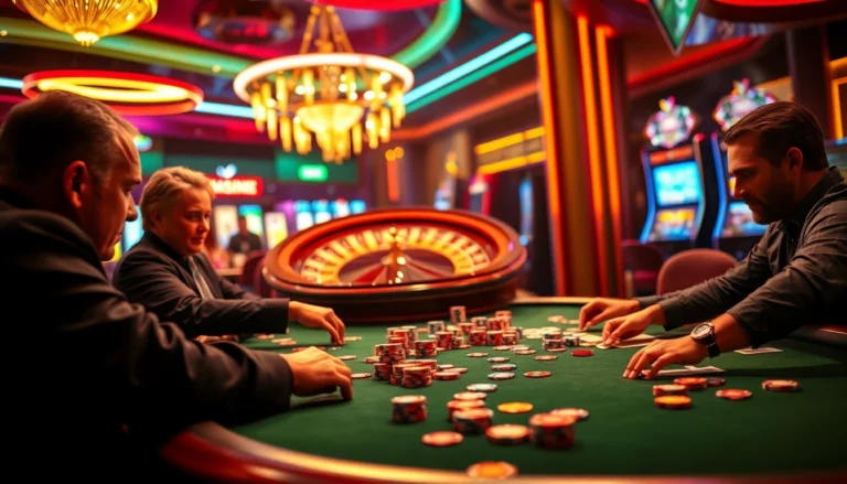 C168 poker scene showcasing high stakes at a vibrant casino table.