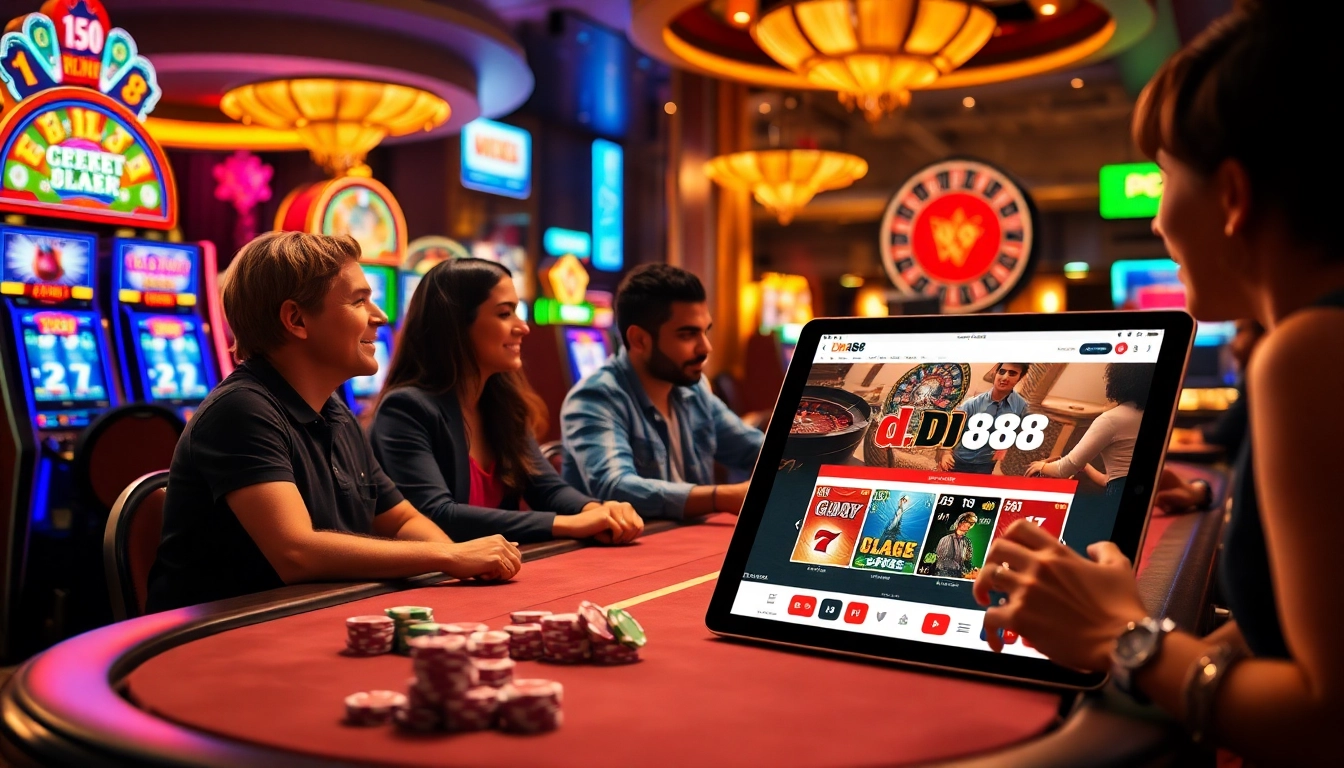 Players enjoy vibrant slot machines and poker at DH88's elite casino atmosphere.
